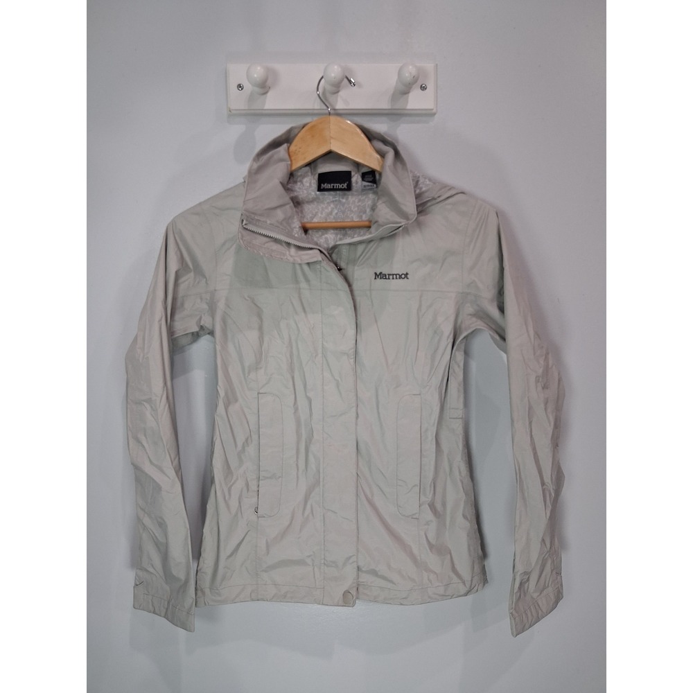 Marmot Womens PreCip Rain Jacket Light Gray Hooded Waterproof Shell XS